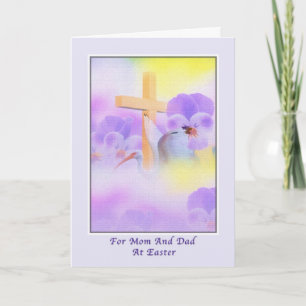 Cartão De Festividades Mom and Dad's Easter Card with Flowers and Cross
