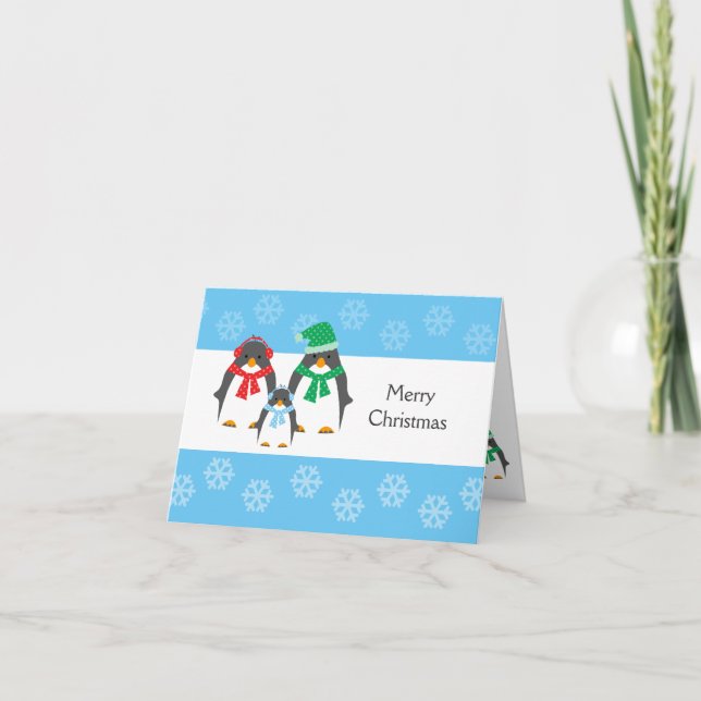 Cartão De Festividades Mom, Dad & Baby Penguin CHRISTMAS CARD (Frente)