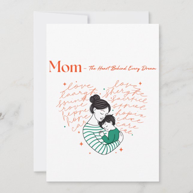Cartão De Festividades Mom Heart Love Typography Motherhood Art (Frente)