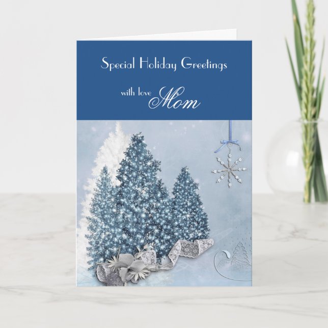 Cartão De Festividades Mom / Holiday Greetings - Decorative Trees / Blue (Frente)