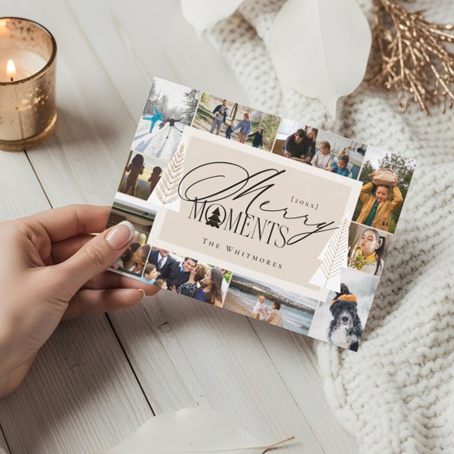 Cartão De Festividades Momentos Mínimos De Feliz Ano Em Revisão Da Colage (Minimal Merry Moments Year In Review Photo Collage Holiday Card)