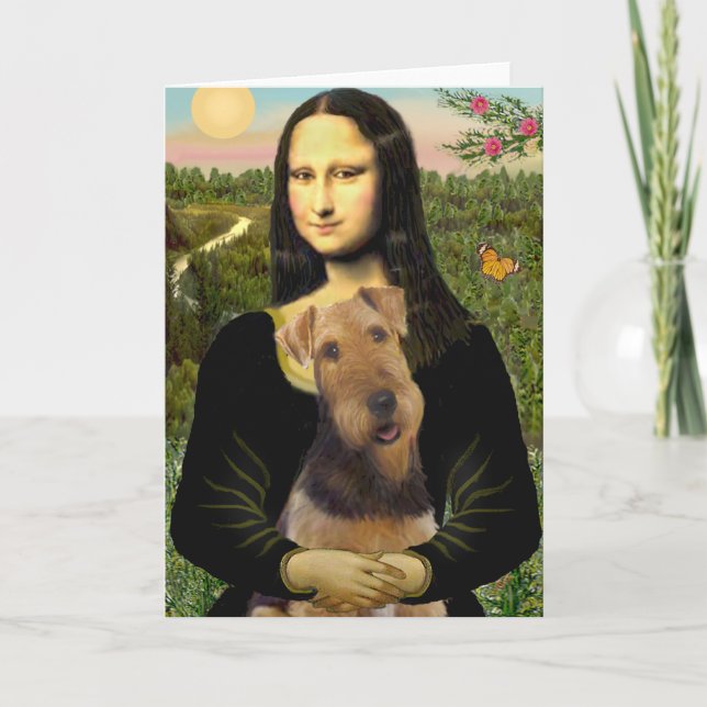 Cartão De Festividades Mona Lisa - Airedale Terrier (#1) (Frente)