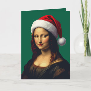 Cartão De Festividades Mona Lisa Chapéu de Papai Noel Festa de Natal Reco