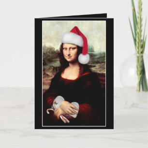 Cartão De Festividades Mona Lisa Chapéu de Papai Noel Natal