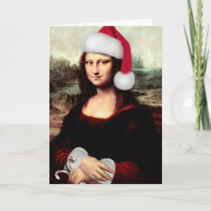 Cartão De Festividades Mona Lisa Chapéu de Papai Noel Natal
