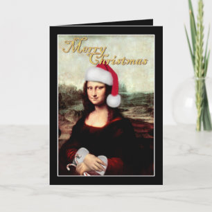Cartão De Festividades Mona Lisa Chapéu de Papai Noel Natal