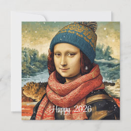 Cartão De Festividades Mona Lisa com gorro - Feliz 2026