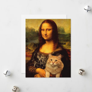 Cartão De Festividades Mona Lisa com um gato (pelo de gato) Amantes de ga