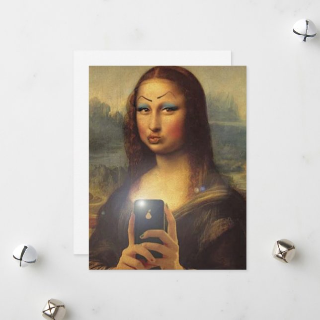 Cartão De Festividades Mona Lisa fazer um rosto engraçado com maquiagem (Frente/Verso In Situ)