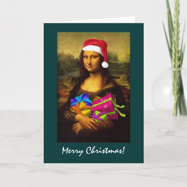Cartão De Festividades Mona Lisa Santa Claus (Frente)