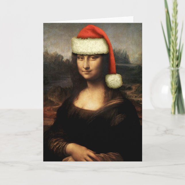 Cartão De Festividades Mona Lisa Santa Greeting Card (Frente)
