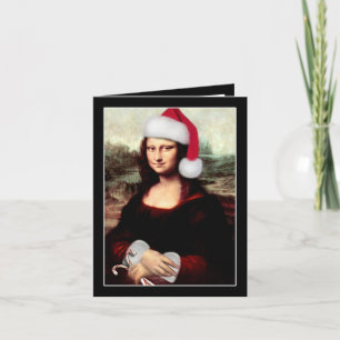 Cartão De Festividades Mona Lisa Santa Hat Natal