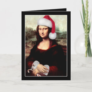 Cartão De Festividades Mona Lisa Santa Hat Natal