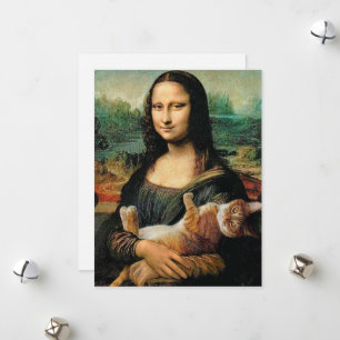 Cartão De Festividades Mona Lisa segurando seu gato