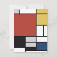 Mondrian Painting Red Plane Yellow Black Cinza Blu