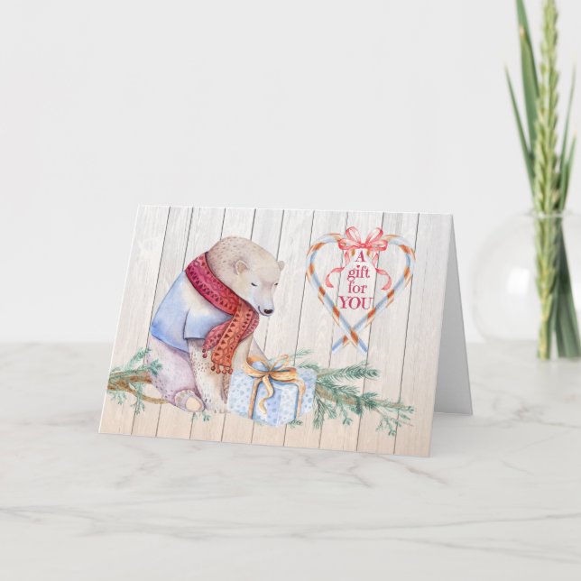 Cartão De Festividades Money Enclosed Christmas Polar Bear with Gift card (Frente)