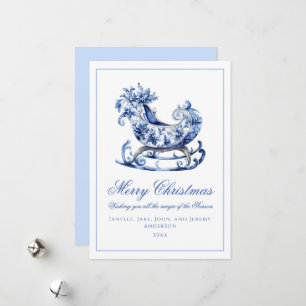 Cartão De Festividades Monograma Blue Wreath Natal