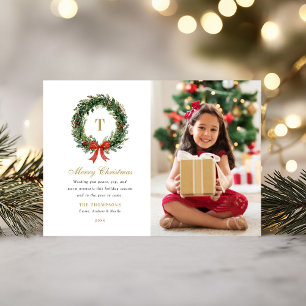 Cartão De Festividades Monograma Clássico de Natal em Coroa para Foto de