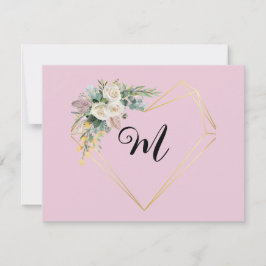 Cartão De Festividades Monograma Coração Dourado Rosas Brancas Antigas Ro