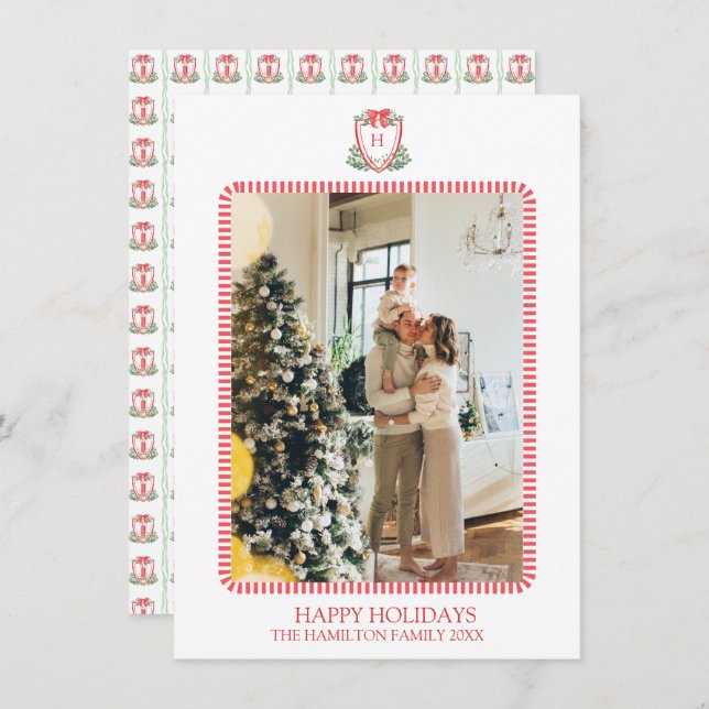 Cartão De Festividades Monograma da Porta Vermelha Natal Foto do Avô (Frente/Verso)