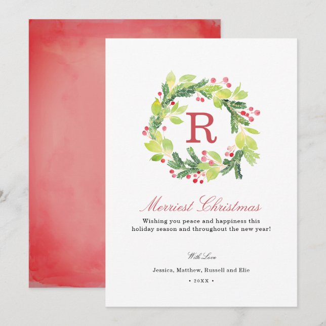 Cartão De Festividades Monograma da Terra do Natal mais feliz (Frente/Verso)