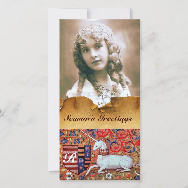 CARTÃO DE FESTIVIDADES MONOGRAMA DE PARCHES FLORÍGENAS ANTIGAS UNICORN (Frente)