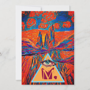 Cartão De Festividades Monograma e Rosas misteriosos no céu