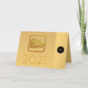 Cartão De Festividades Monograma Elegante HGC02 - Ano Ox Chinês 2021