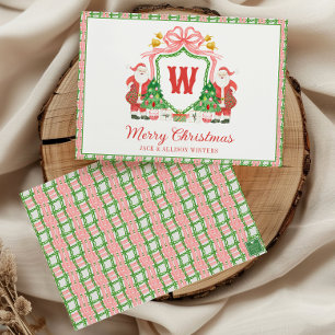 Cartão De Festividades Monograma Inicial de Aquarela Crista de Papai Noel