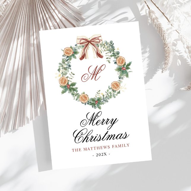 Cartão De Festividades Monograma Laranjas de Natal Arco sem Foto (Criador carregado)