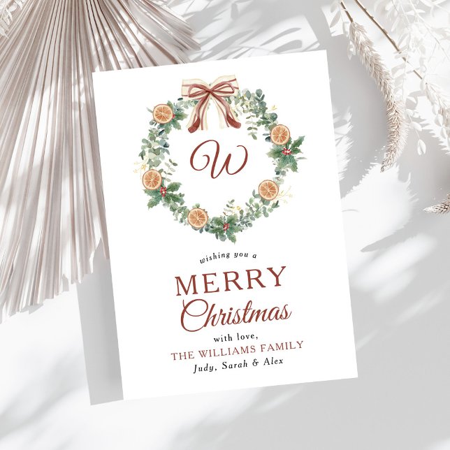 Cartão De Festividades Monograma Laranjas de Natal Arco sem Foto (Criador carregado)