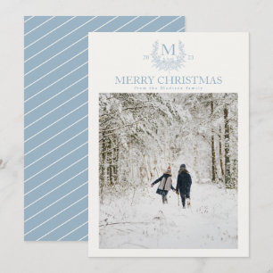 Cartão De Festividades Monograma russo Pewter Blue personalizado inicial