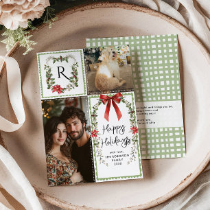 Cartão De Festividades Monograma Verde Russo Feliz Natal 2 Foto