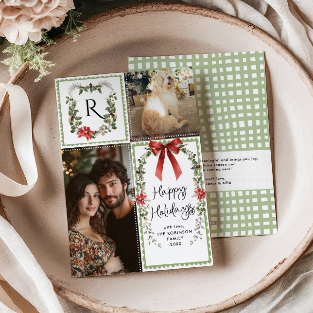 Cartão De Festividades Monograma Verde Russo Feliz Natal 2 Foto (Criador carregado)