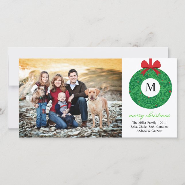 Cartão De Festividades Monograma Wreath (Frente)