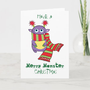 Cartão De Festividades Monster with Holiday Scarf
