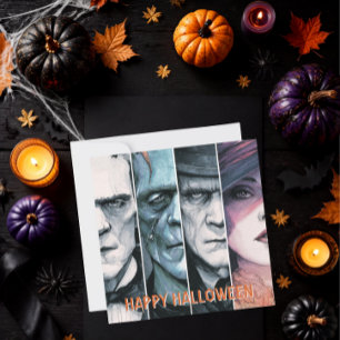 Cartão De Festividades Monstros Góticos Vintage Assustador Halloween