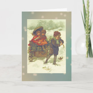 Cartão De Festividades Montada em um carro do azevinho