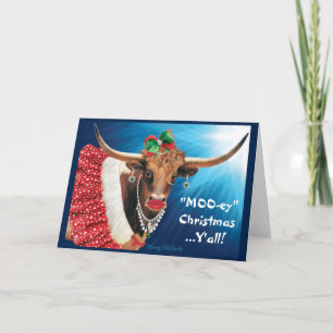 Cartão De Festividades "MOO-ey" Christmas, Longhorn Cow