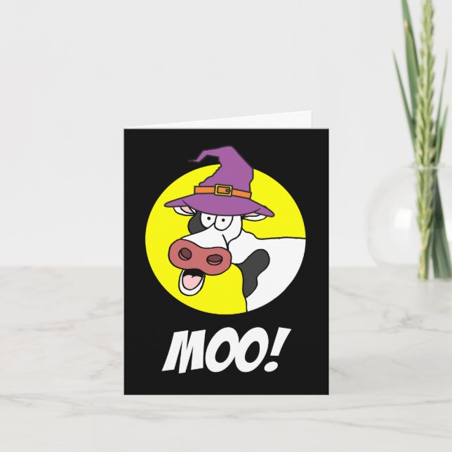 Cartão De Festividades Moo I quer dizer, Boo Halloween Cow Holiday Card (Frente)