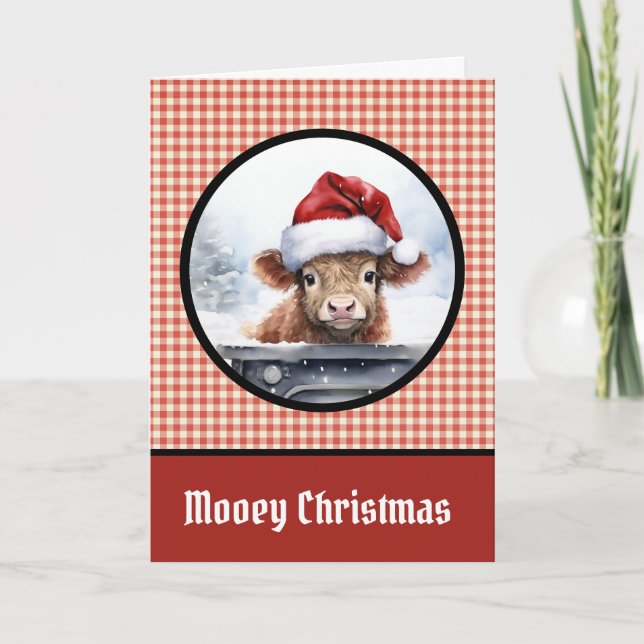 Cartão De Festividades Mooey Christmas Moola Highland Cow Red Funny (Frente)