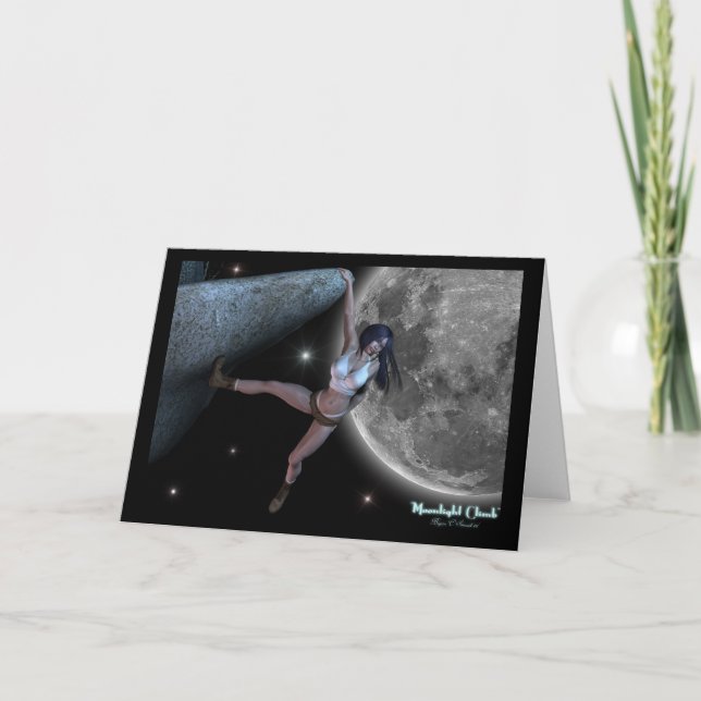 Cartão De Festividades "Moonlight Climb" Rock Climbing Artwork Cards (Frente)