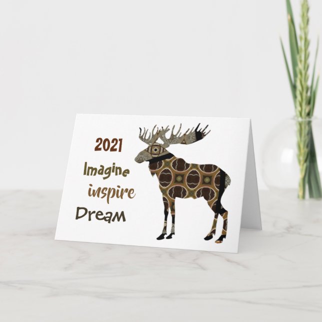 Cartão De Festividades Moose Imagine Inspire Dream Folded Holiday Card (Frente)
