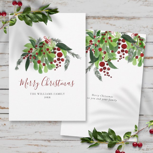 Cartão De Festividades Morangais Vermelhos Folhagem Natal (Red Berries Greenery Christmas Holiday Card)