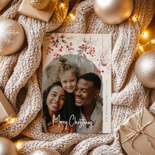 Cartão De Festividades Morangos de Inverno Elegantes & Florais Foto Natal