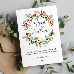 Cartão De Festividades Morangos de Natal em Aquarela Simples Planos