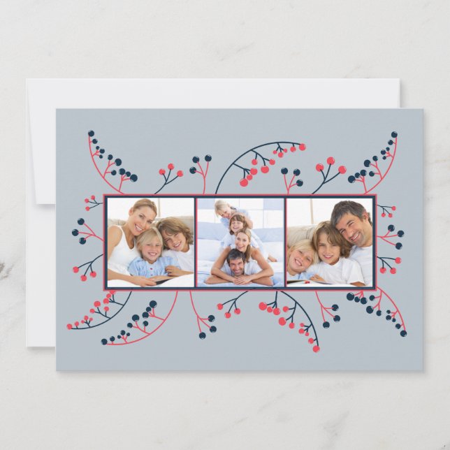 Cartão De Festividades Morangos vermelhos modernos Natal plano Foto (Frente)