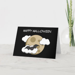 Cartão De Festividades Morcego Feliz Kawaii Voando na Lua Cheia Adicion