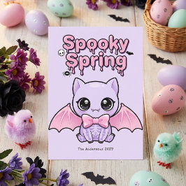 Cartão De Festividades Morcego Pastel de Primavera Assustador Goth Rosa L