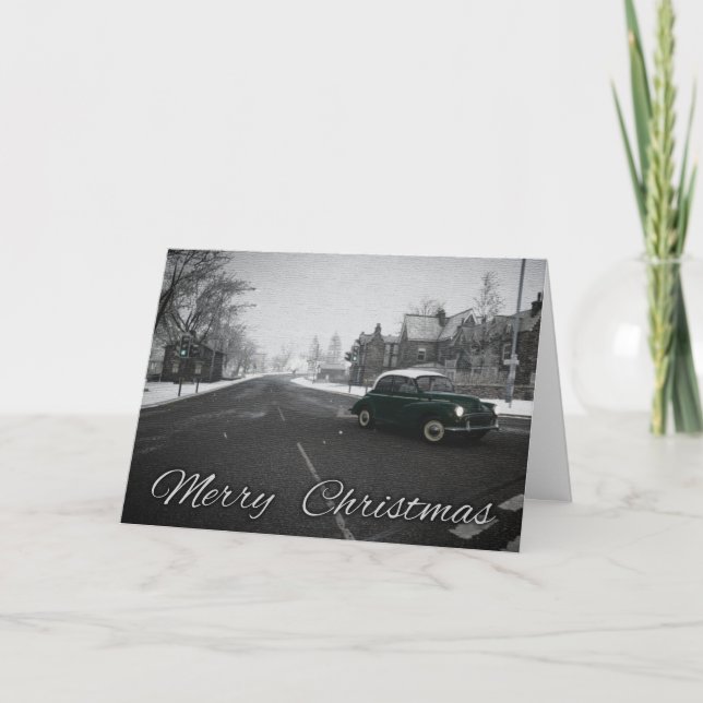 Cartão De Festividades Morris Classic Car Christmas Card English Village (Frente)